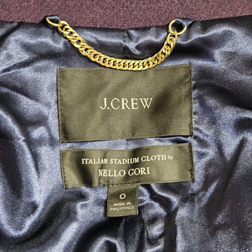 J Crew Cocoon Coat Italian Stadium Cloth Nello Gori Wool Purple Size 0 - Picture 5 of 12